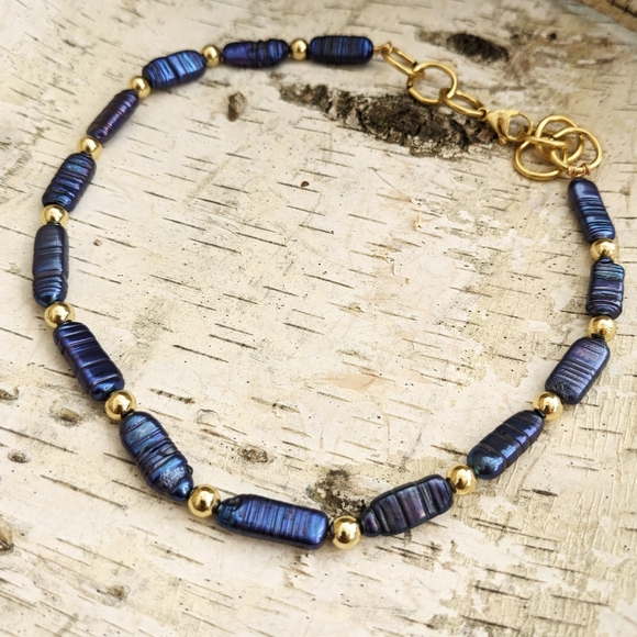 Natural Blue Keshi Pearls Sticks Necklace - Picture 7 of 10